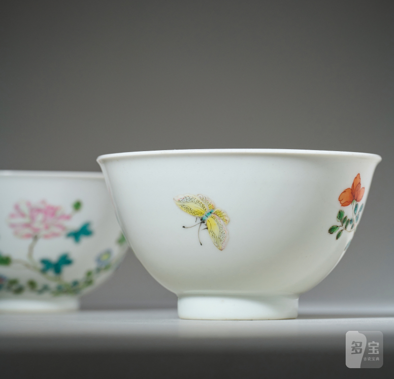 清乾隆 粉彩折枝花卉纹茶圆一对 - 图2
